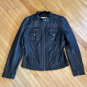 MICHAEL KORS Genuine Leather Moto Jacket Tabbed Collar Hardware Boho Streetware